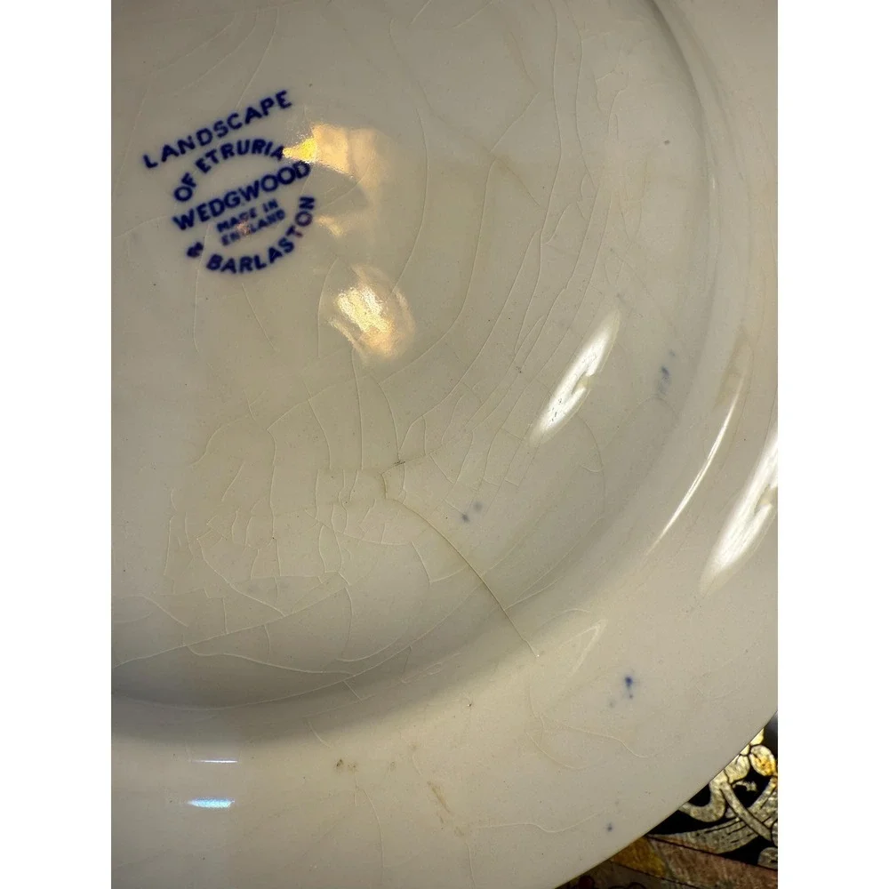 Wedgwood Landscape of Etruria Blue Transferware Saucer & Double-Handled Bowl‎